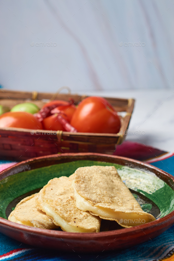 Authentic Mexican quesadillas made with corn tortillas filled with ...